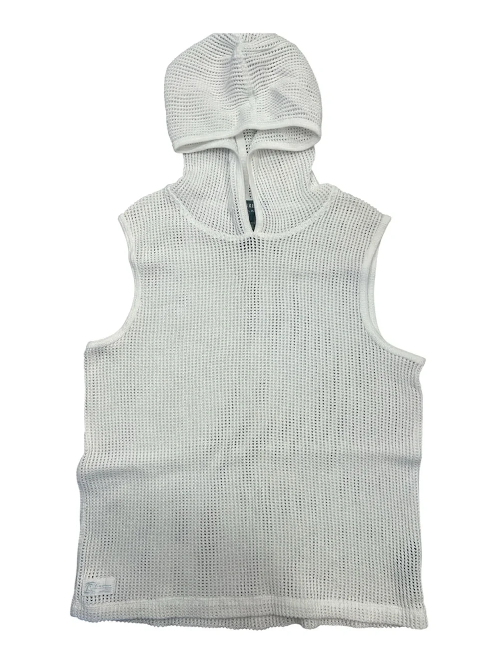 Lauren Ralph Lauren Women's White Fishnet Knit Sleeveless Hoodie Top Size L